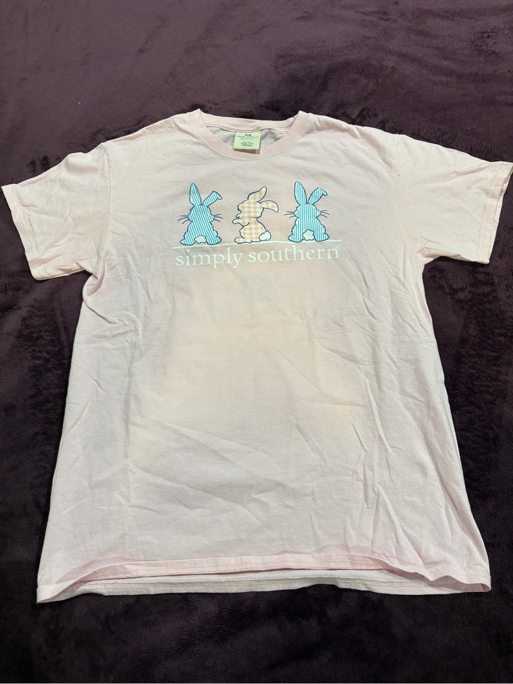Simply Southern Light Pink Tee with Bunny Trio